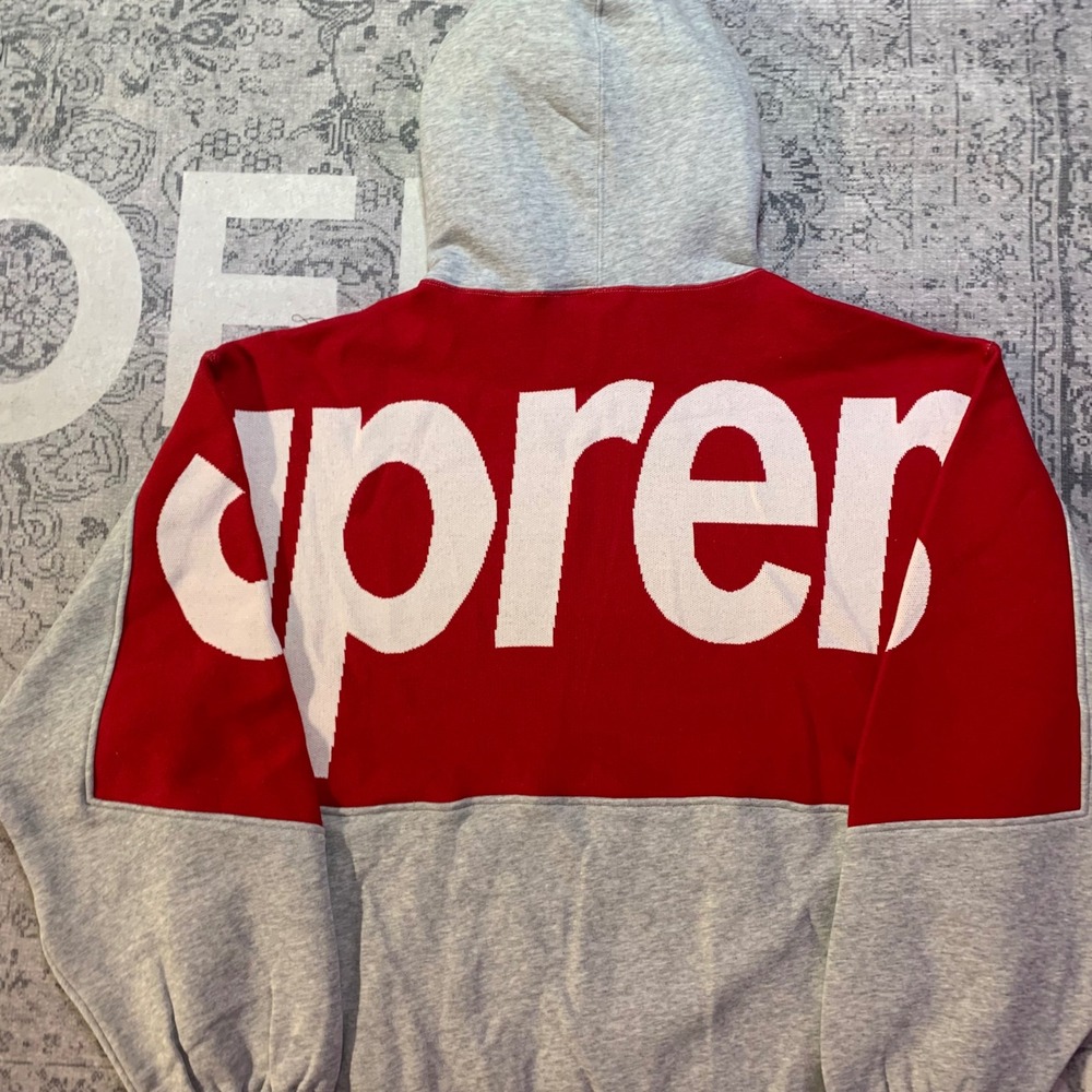 Supreme Big Logo Jacquard Hooded Sweatshirt Heather Grey FW23SW81 Mens Medium - Picture 3 of 9
